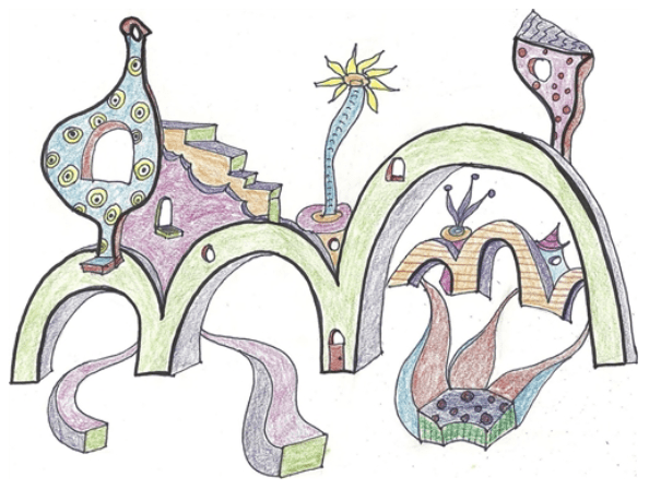 A drawing of Habitats with Dr. Seuss & Friends building.