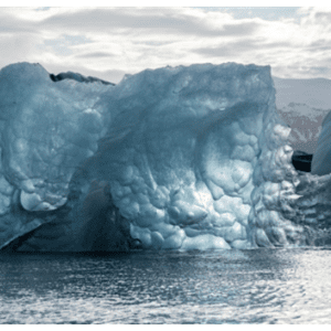 A black and white image of "Are We Melting?" in the water.