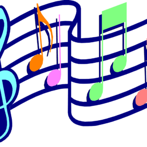 A colorful music note and treble clef, The Science of Sound.