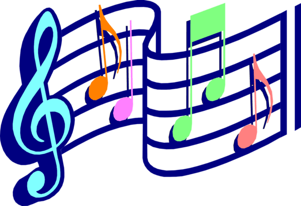 A colorful music note and treble clef, The Science of Sound.