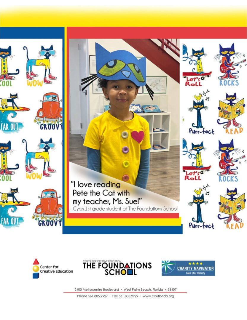The foundation's year-end appeal featuring a cat in the hat poster.