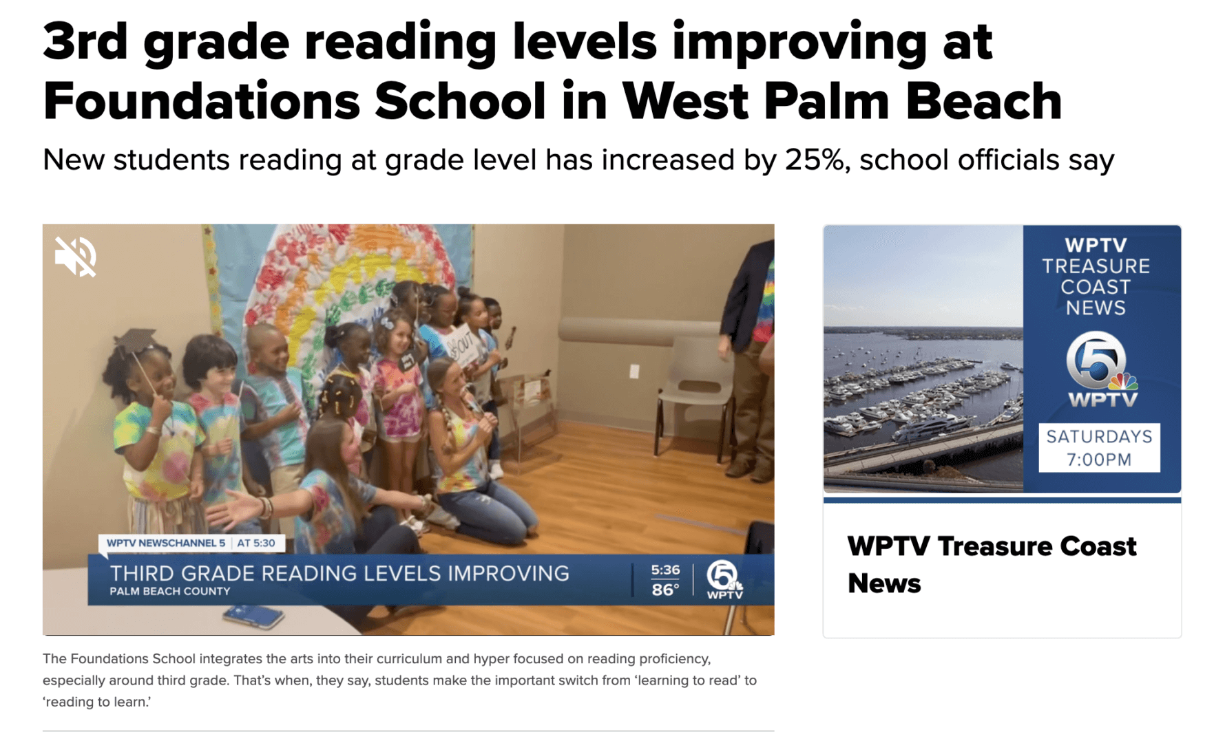 The president delivers a message on the improving foundation schools in West Palm Beach at 3rd reading levels.