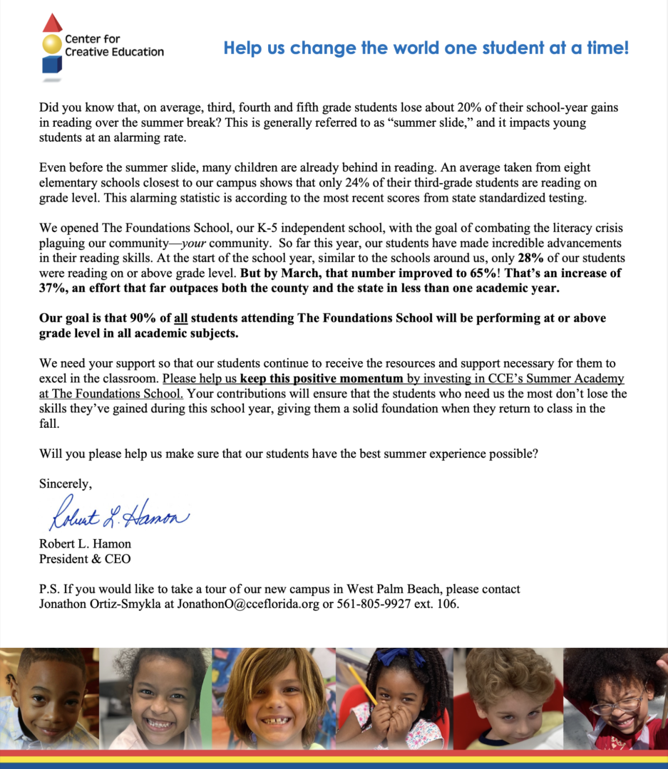 A year-end appeal letter from a teacher to a student.