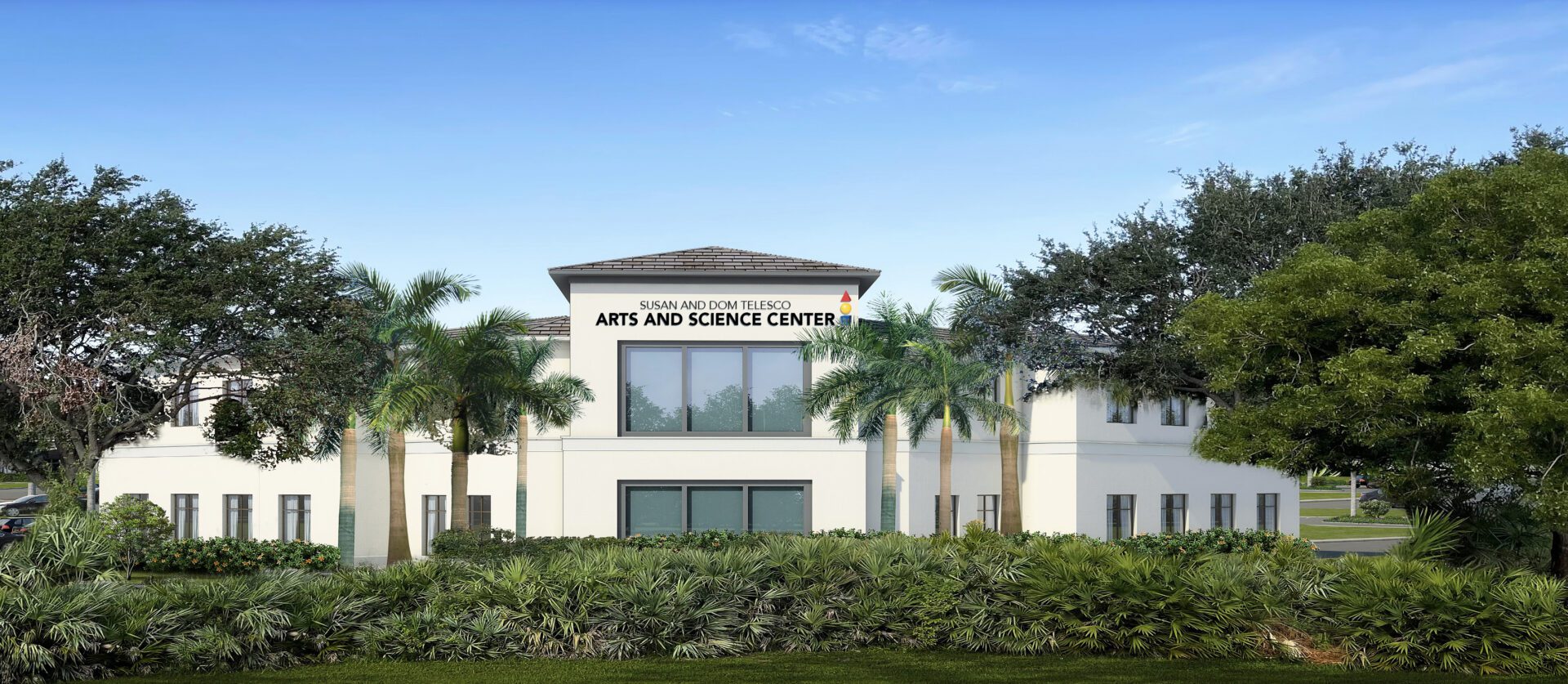 A rendering of a building with palm trees in front of it, showcasing the potential for a successful capital campaign.