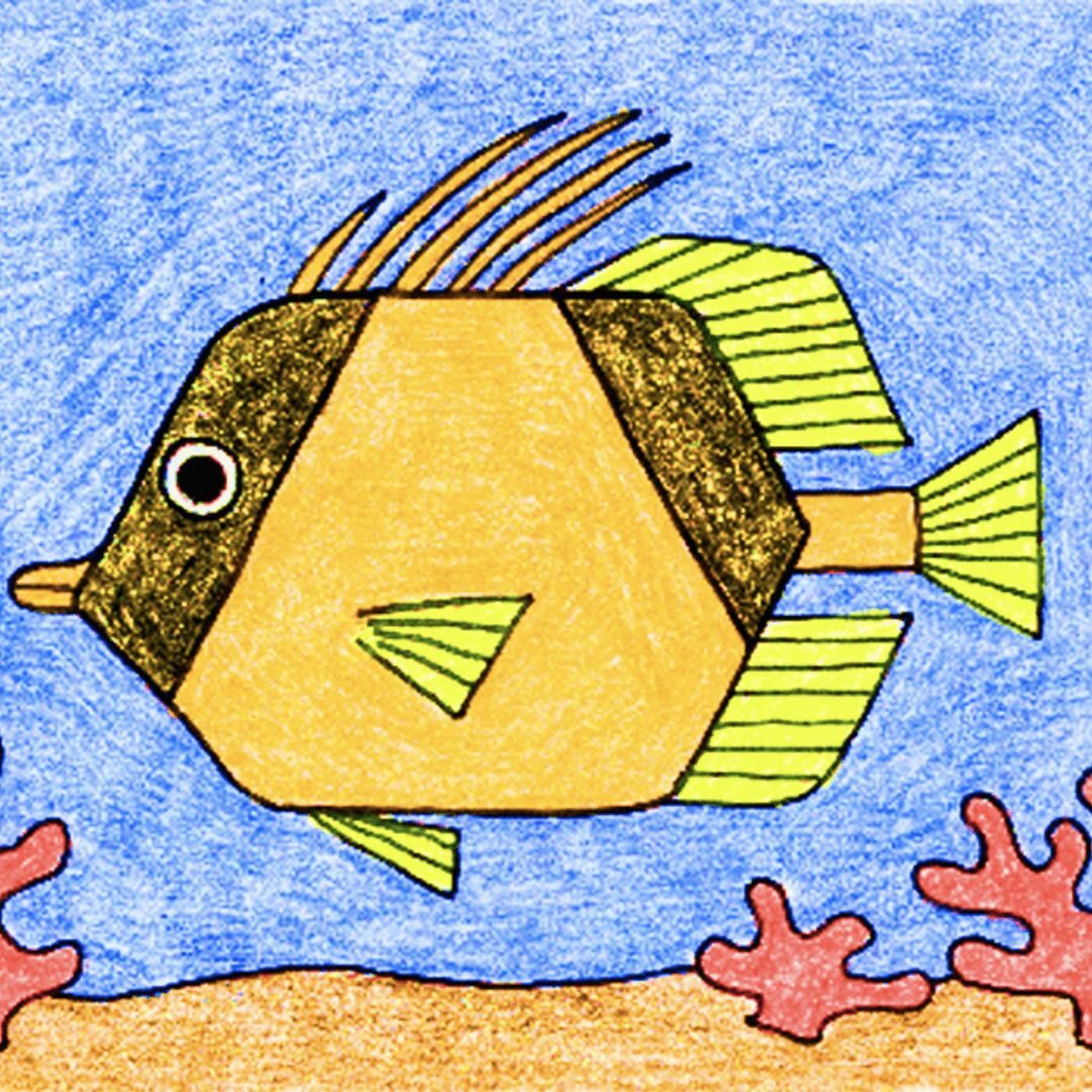 A drawing of a yellow fish in the ocean, delivering a message from the president.